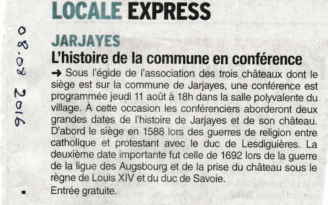 Article Dauphiné Libéré du  08 08 2016