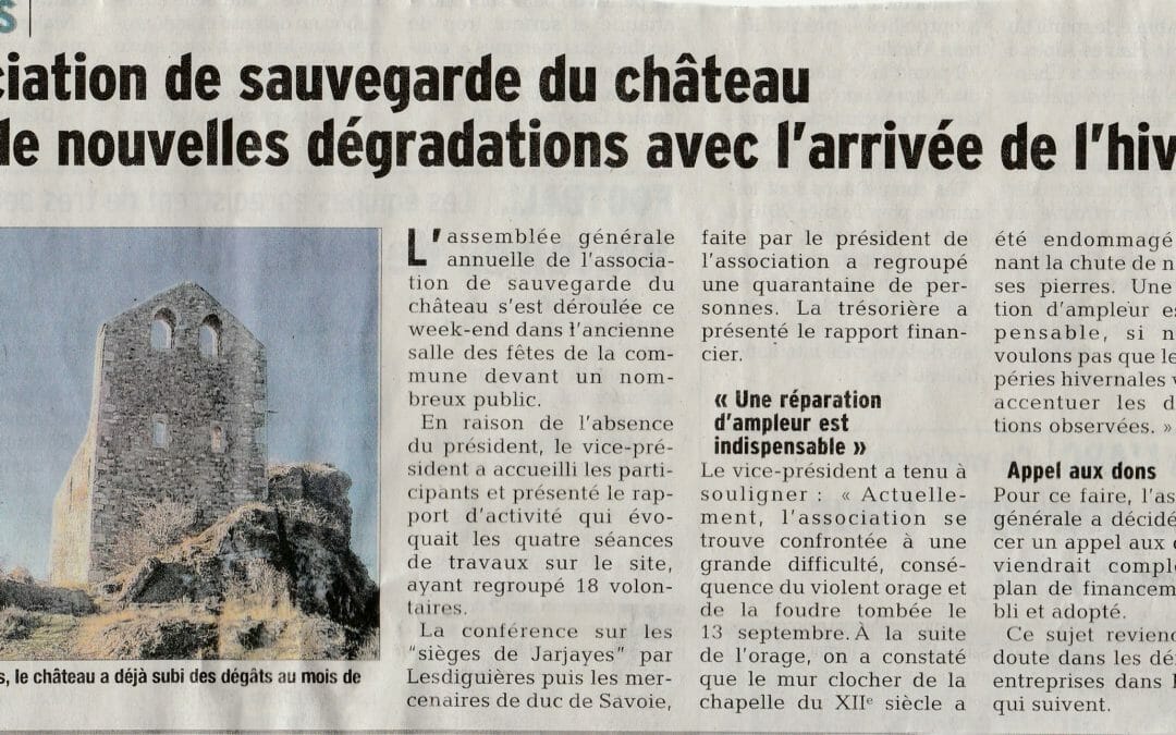 Article Dauphiné Libéré du  08 11 2016