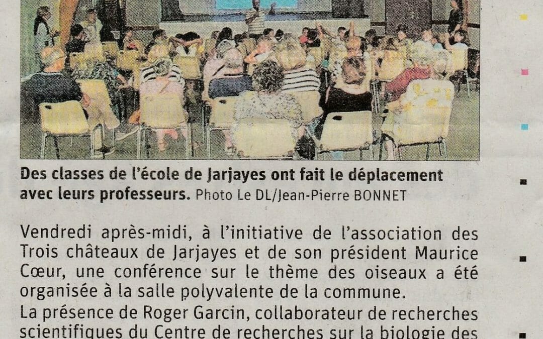 Conférence sur les oiseaux du 20/05/2022-article du Dauphiné Libéré